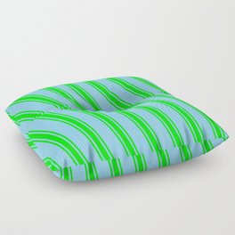 [ Thumbnail: Sky Blue & Lime Colored Lines/Stripes Pattern Floor Pillow ]