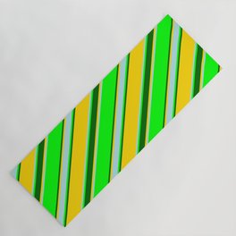 [ Thumbnail: Lime, Dark Green, Yellow & Powder Blue Colored Lines/Stripes Pattern Yoga Mat ]