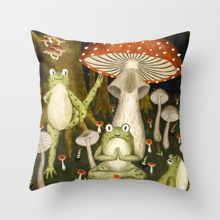 mushroom forest yoga Throw Pillow