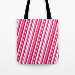 [ Thumbnail: Hot Pink, Crimson, and Light Cyan Colored Lines Pattern Tote Bag ]