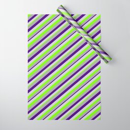 [ Thumbnail: Dark Grey, Indigo, Light Grey, and Green Colored Lines Pattern Wrapping Paper ]