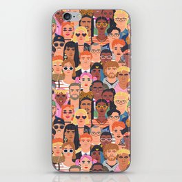 Crowd of diverse people cartoon character group seamless pattern iPhone Skin