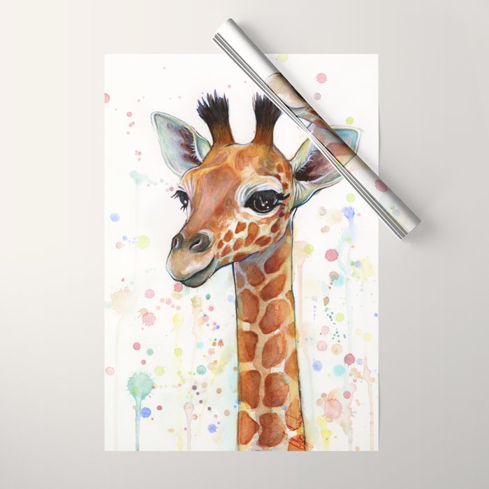 Giraffe Baby Watercolor Wrapping Paper by olechka | Society6