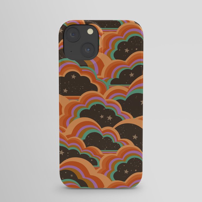 Retro 70s Inspired Boho Rainbow Clouds Pattern iPhone Case