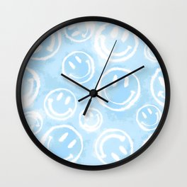 Blue Tie-Dye Smileys Wall Clock