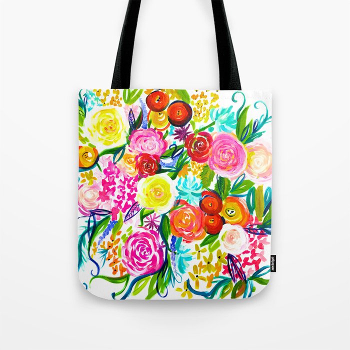 Whimsical Flower Colorful Drawing Art Painting Print, Children Tote Bag by  JosieMaeDesign