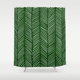 Forest Green Herringbone Shower Curtain