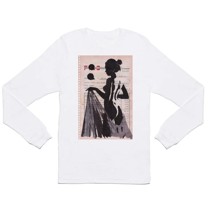 Emma - ink drawing over vintage commercial invoice Long Sleeve T Shirt