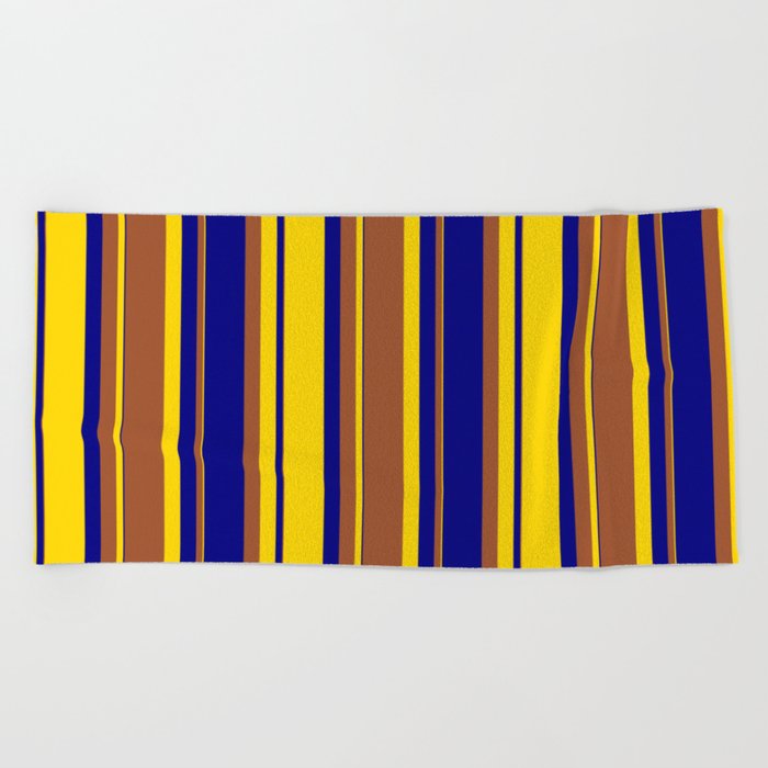 Yellow, Sienna & Blue Colored Striped Pattern Beach Towel