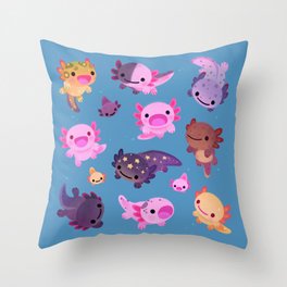Happy axolotl - blue Throw Pillow