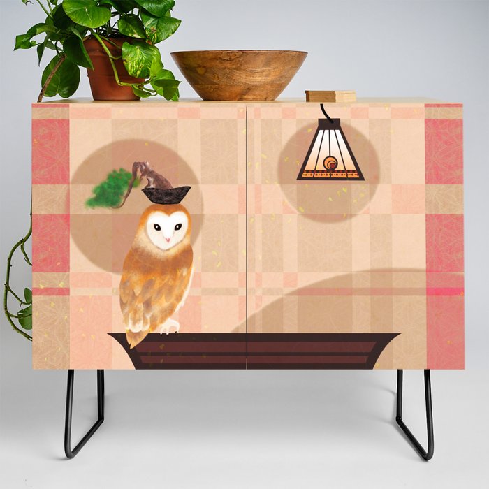 BONSAI Owl and Art Deco style table and lamp  Credenza