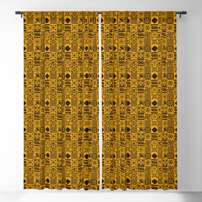 N27 - Anthropologie Bohemian Moroccan Yellow Traditional Artwork Blackout Curtain