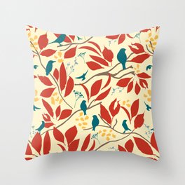 Colorful spring birds pattern Throw Pillow