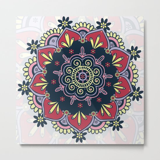 Bright & Bold Red Yellow Pink Purple Bohemian Mandala Metal Print