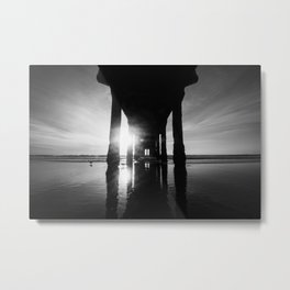 Manhattan Beach Pier in Black and White Metal Print
