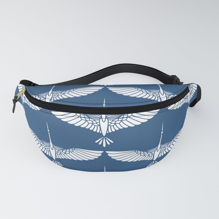 Japanese Crane Ornate Art Deco Blue & White Pattern Fanny Pack