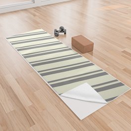 [ Thumbnail: Gray & Beige Colored Lines/Stripes Pattern Yoga Towel ]