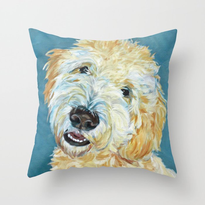 Stanley the Goldendoodle Dog Portrait Throw Pillow