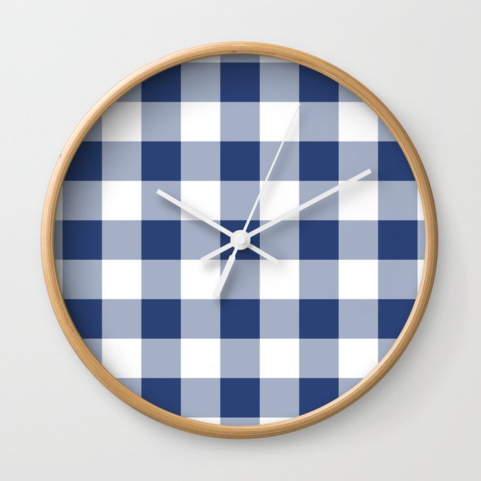 Navy Gingham Pattern Wall Clock
