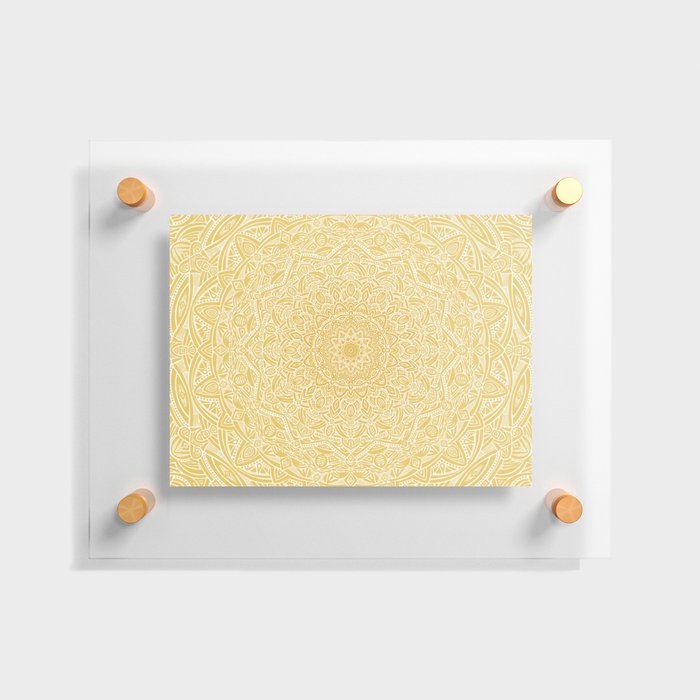 Most Detailed Mandala! Yellow Golden Color Intricate Detail Ethnic Mandalas Zentangle Maze Pattern Floating Acrylic Print