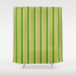 [ Thumbnail: Green, Pale Goldenrod, Dark Khaki & Chartreuse Colored Lines/Stripes Pattern Shower Curtain ]