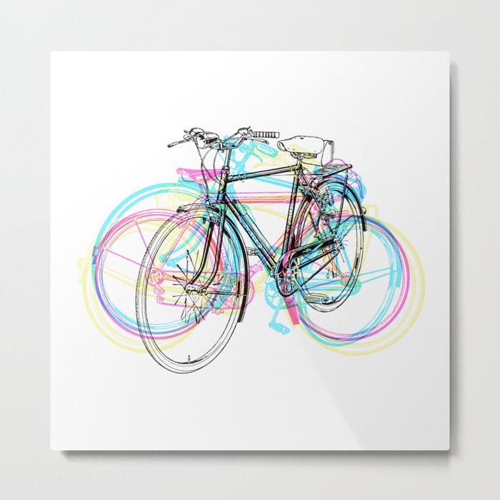 Artistic modern pink teal abstract bicycles art Metal Print