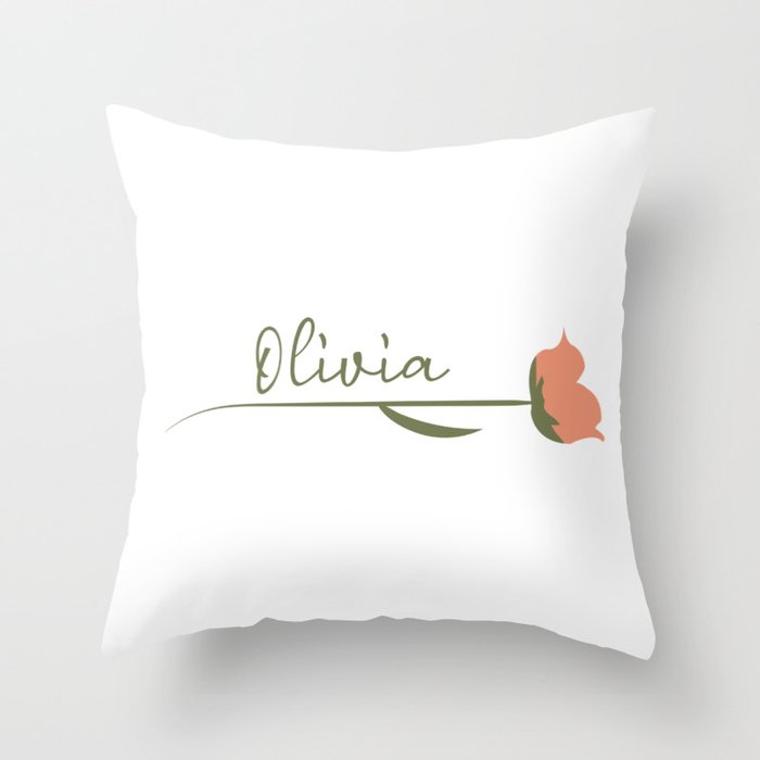 Olivia name on a rose Throw Pillow