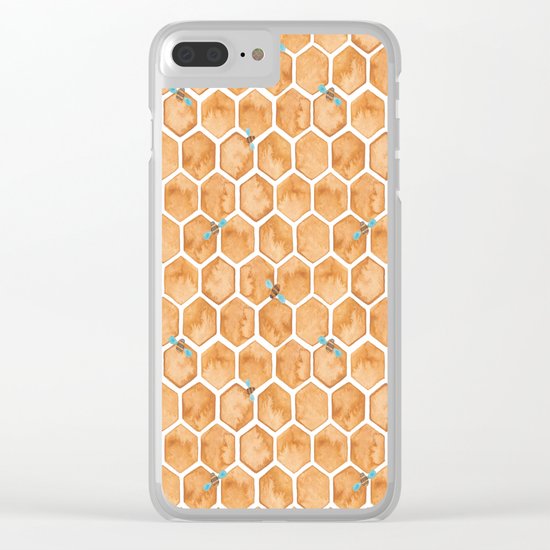 Honey Bee Hexagons Clear iPhone Case