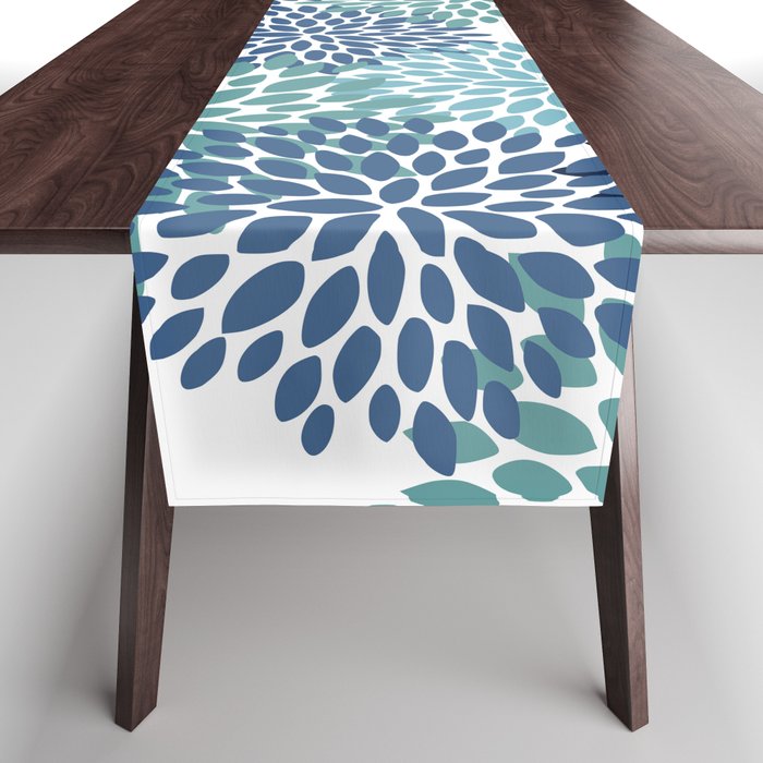 Floral Blooms, Navy, Blue and Teal Table Runner