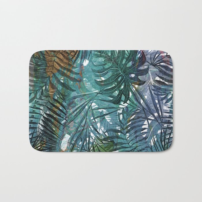Aloha - Tropical Palm Leaves and Monstera Leaf Garden Bath Mat