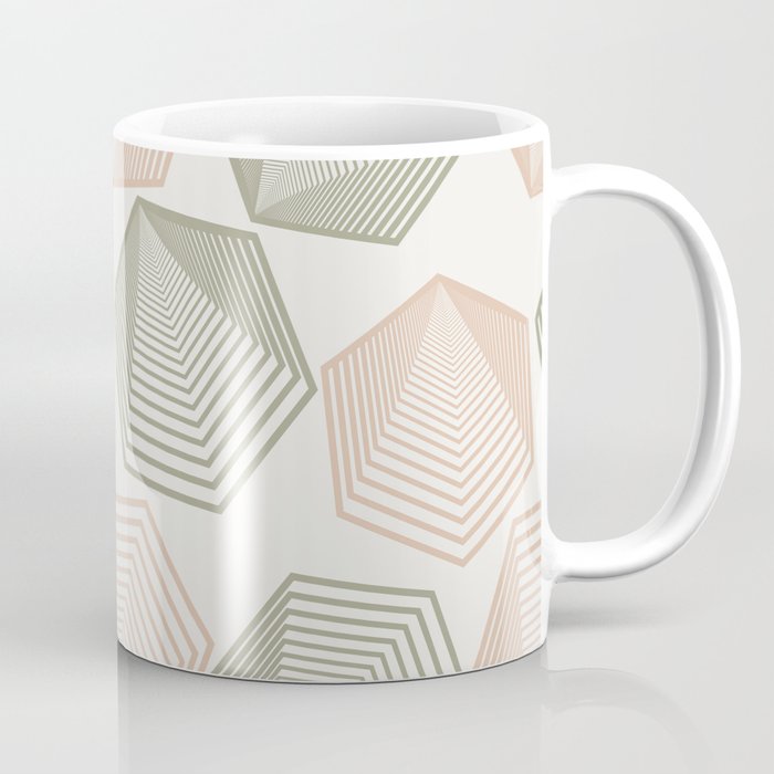 Mid Century Modern Hexagonal Shapes Pattern - Green and Orange Coffee Mug