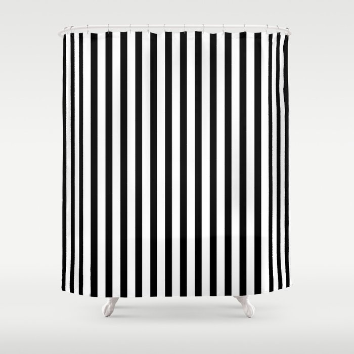 Black & White Small Vertical Stripes - Mix & Match with Simplicity of Life Shower Curtain