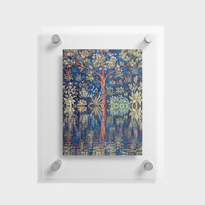 Tree of Life reflecting water of garden lily pond twilight blue nature landscape painting Floating Acrylic Print