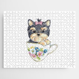  Yorkie Yorkshire Terrier tea cup watercolor painting Jigsaw Puzzle