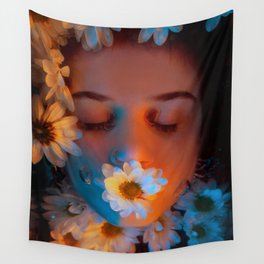 Wild daises; young woman underwater with flowers floral surreal fantasy color portrait photograph / photography Wall Tapestry