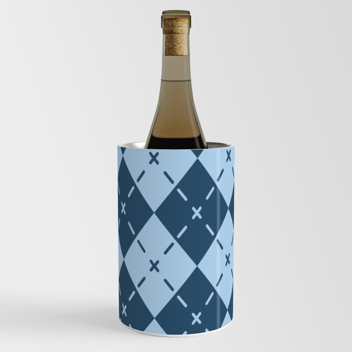 Retro Blue Argyle Pattern Wine Chiller
