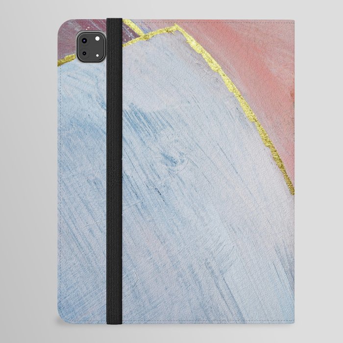 Bliss: A pretty, minimal, abstract mixed-media piece in pink white and gold by Alyssa Hamilton Art iPad Folio Case