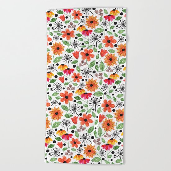 Dandelions & Flowers / White Beach Towel