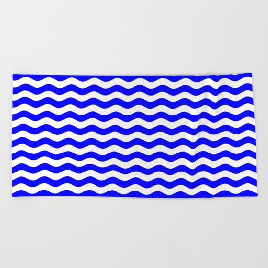 Wavy Stripes (Blue/White) Beach Towel