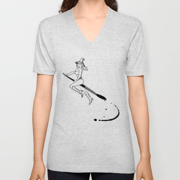 broom and brush witchcraft V Neck T Shirt