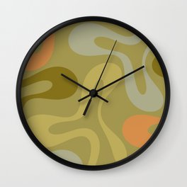 Soft Curves Modern Abstract Pattern in Retro Olive Green and Orange Wall Clock