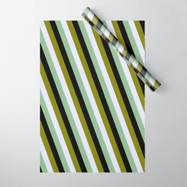 [ Thumbnail: Green, Lavender, Dark Sea Green & Black Colored Lined/Striped Pattern Wrapping Paper ]