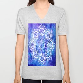 Mandala Blue Lavender Galaxy V Neck T Shirt