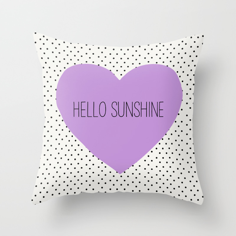 Hello Sunshine Purple Heart And Dots Throw Pillow By Allyjcat
