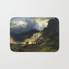 Albert Bierstadt - A Storm in the Rocky Mountains, Mt. Rosalie Bath Mat | Rockymountains, Colorado, Painting, Lake, Realism, Illustration, Other, Clouds, Mountains, Landscape 