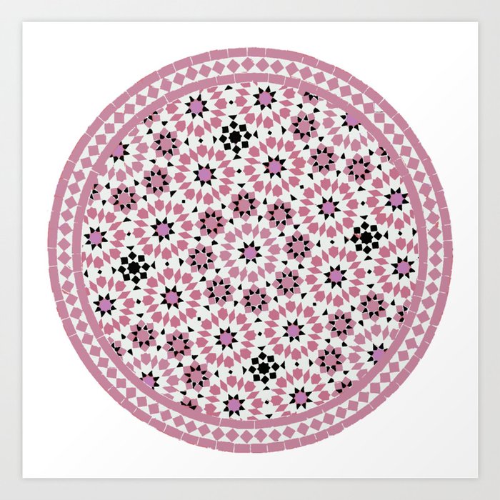 Zellij Pink mosaic tile pattern Art Print