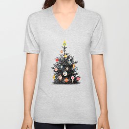 Retro Decorated Christmas Tree V Neck T Shirt