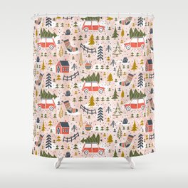 Home For The Holidays Blush Pink Christmas Shower Curtain