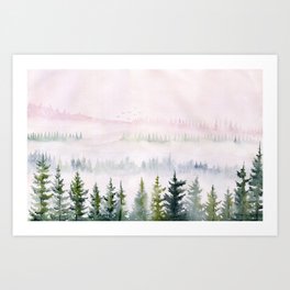 Misty Pine Landscape Art Print
