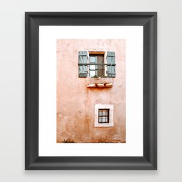 Orange House with Green Windows in Greece, Greek Travel Photography Framed Art Print
